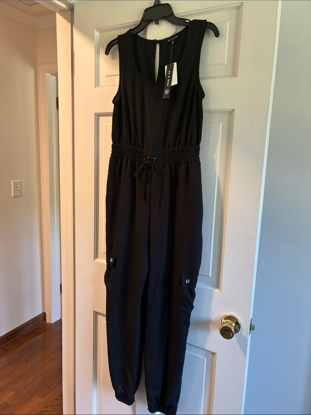 Black Drawstring Waist Jumpsuit